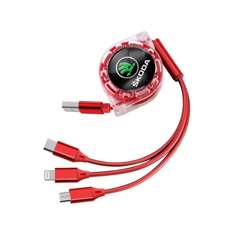 wsmrp6 Car pendant 3 In 1 Fast Charger USB Data Cable Car Accessories For Skoda Octavia Kodiaq Fabia Superb Karoq Yeti Rapid Mk3 A4 1