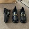 Fashion British Style Women's Breathable Loafers for Girls, Metal Buckle Versatile Soft Top Single Shoes, Small Leather Shoes for Women