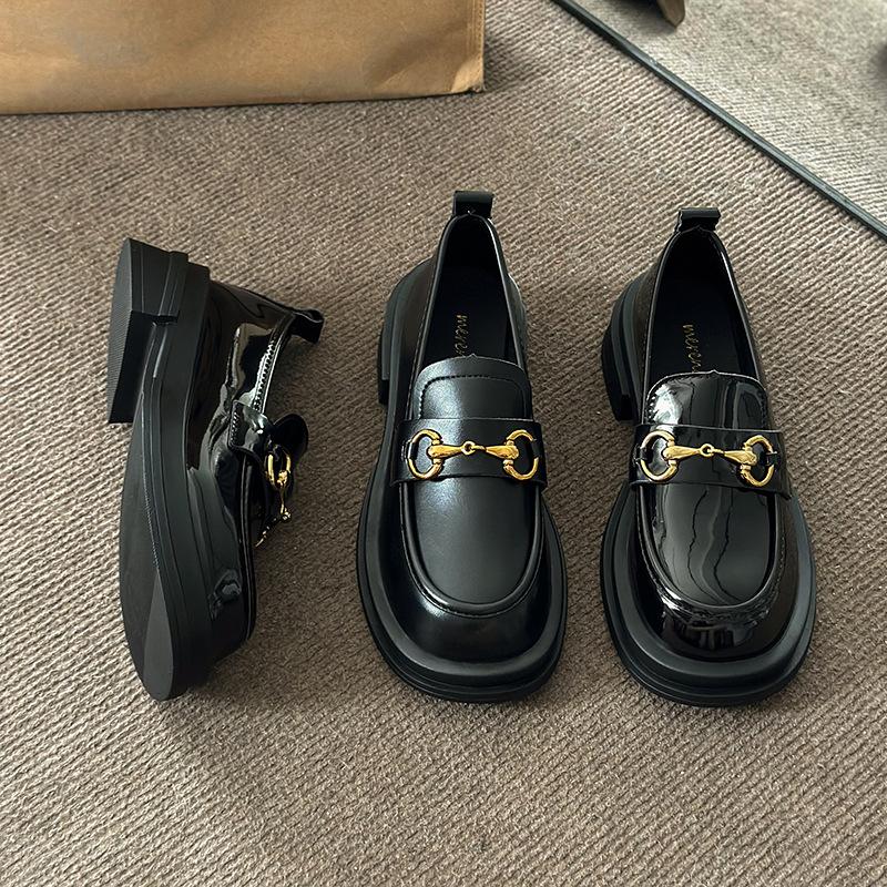 Fashion British Style Women's Breathable Loafers for Girls, Metal Buckle Versatile Soft Top Single Shoes, Small Leather Shoes for Women