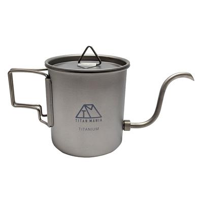 Кофеварка TITAN MANIA Складная Кофеварка Капельная С носиком Для воды Индивидуальная Для кемпинга на открытом воздухе Сумка для хранения в комплекте - Титан, Длинный изогнутый носик, Крышка, 400 мл, Ручка, Котелок,