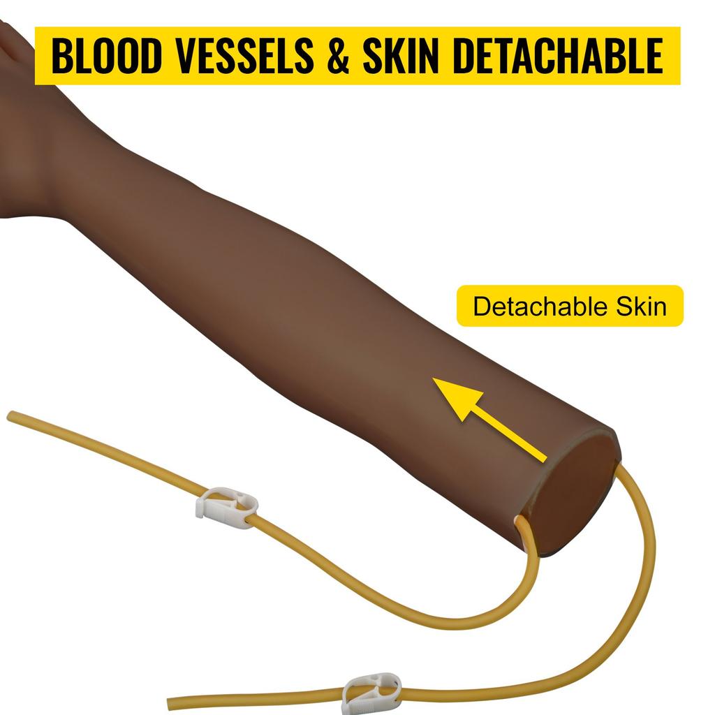 VEVOR Intravenous Practice Arm Kit with Dark Skin Phlebotomy Arm Made of PVC Material Perfect Phlebotomy Gifts For Nurse IV Practice Arm Kit with