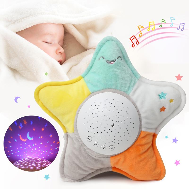 Kids Soft Toys Stuffed Sleep Led Night Lamp Stuffed Animal Plush Toys with Music Lamp Stars Projector Light Baby Toys for Girls Boy