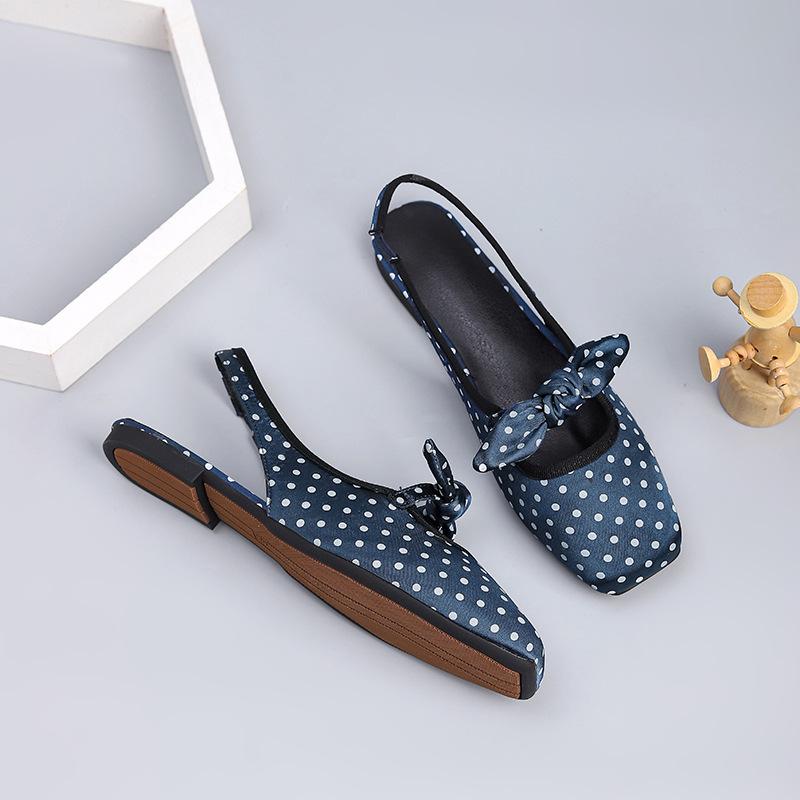 Модные балетки с принтом в горошек для женщин, элегантные туфли Мэри Джейн с эластичной резинкой и квадратным носком, женские лоферы с неглубоким вырезом для весны и осени