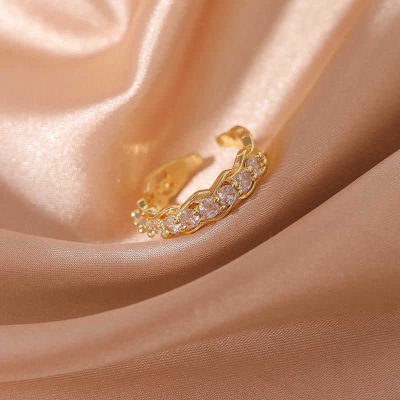 Real Gold Plated Zircon Flower Rings Luxury Personality Fashion Net Red Open Ring for Women Party Jewelry