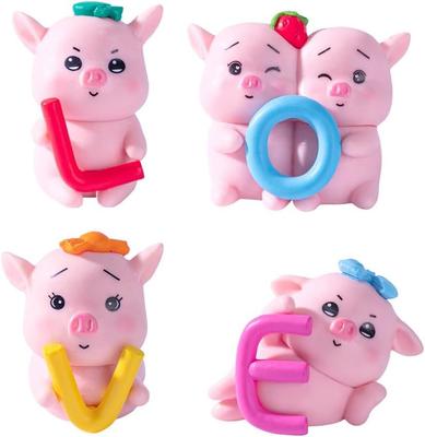 Pinenjoy Фигурка свиньи Счастливая свинка Фигурка любви Мини-фигурка животного Прелестная розовая миниатюрная тележка-в