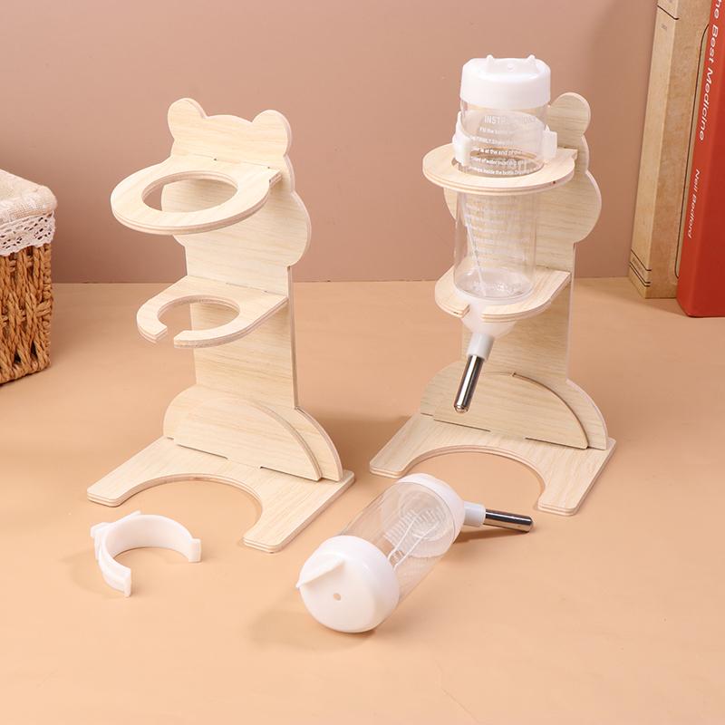 Набор из 2 шт. Подставка для шара для хомяка и бутылки для воды, вертикальный держатель для бутылки для воды из массива дерева, ветка с цветами, диспенсер для воды для мыши