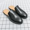 2025 Mules Half Shoes For Men Leather Backless Casual Shoes Large Size 38-47 Semi-Drag Loafers Slippers Open-back Slides Sandals
