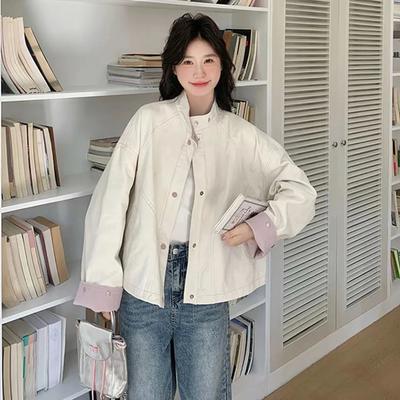 Повседневная контрастная рабочая одежда воротник-стойка женская весенне-осенняя новая свободная короткая куртка топ