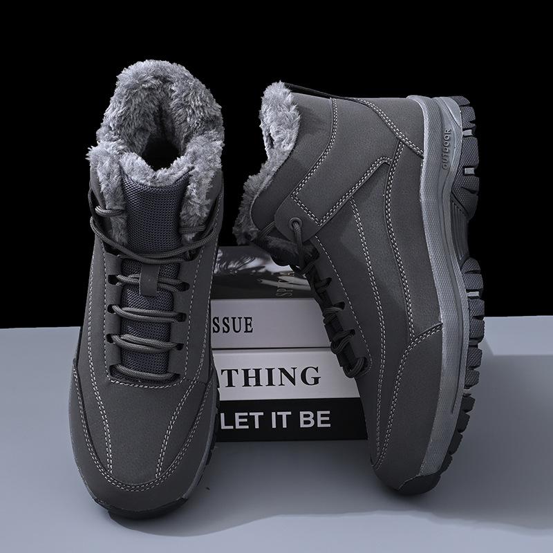 Зимние ботинки большого размера с хлопковой подкладкой для мужчин, бархатные, теплые, с высоким верхом, водонепроницаемые и нескользящие, спортивная обувь для улицы, зимние ботинки, обувь для ходьбы
