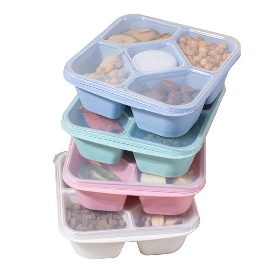 Большой контейнер для закусок с крышкой, поднос для сервировки с 5 отделениями, встроенные контейнеры для соусов, контейнер для хранения закусок без содержания бисфенола А, фруктов и орехов