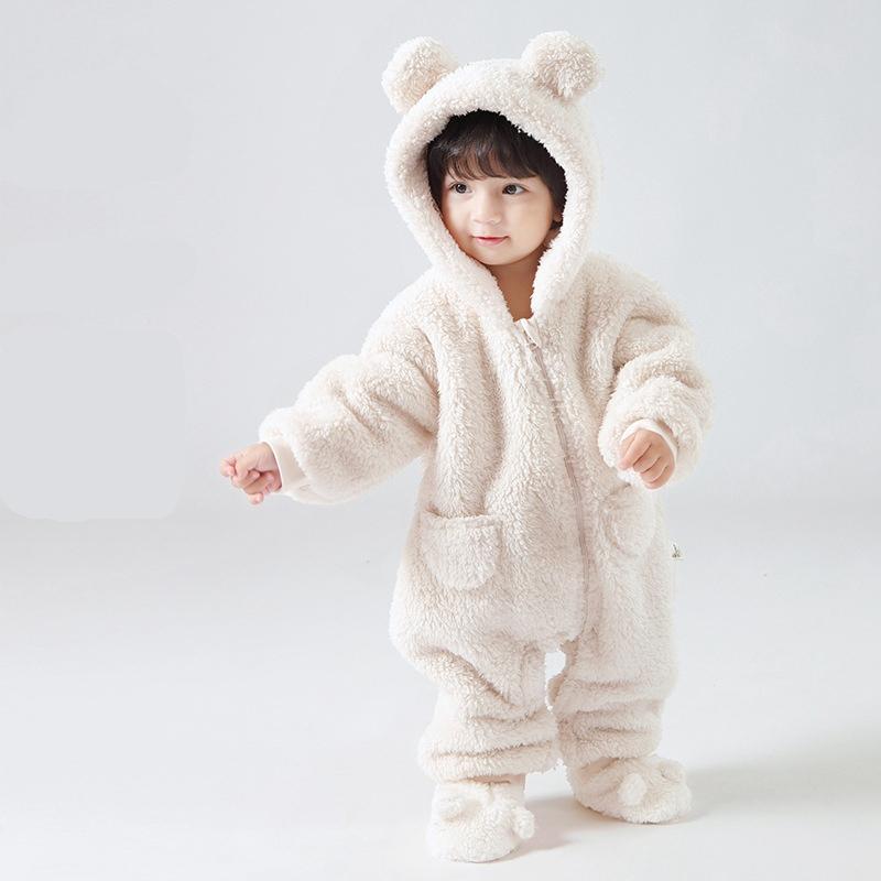 Комбинезоны для новорожденных от 0 до 2 лет, весенне-осенний теплый флисовый костюм для маленьких мальчиков, одежда для маленьких девочек, комбинезон с животными, верхняя одежда для малышей, комбинезоны