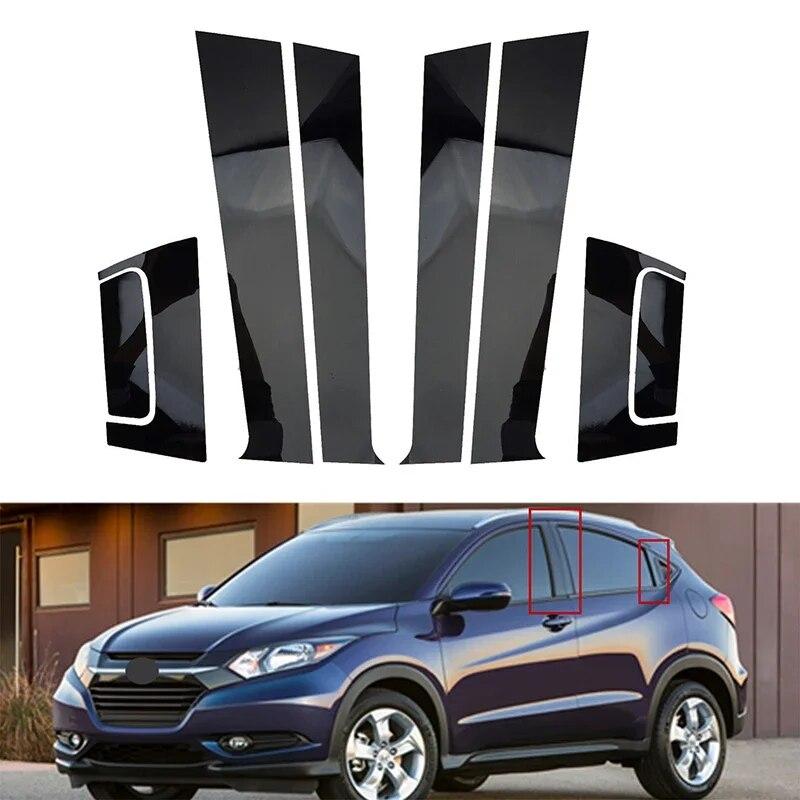 8Pcs For Honda HRV 2016 2017 2018 2019-2022 Glossy Black Car Door Window Pillar Posts Trim Cover Autp BC Column Decoration Parts