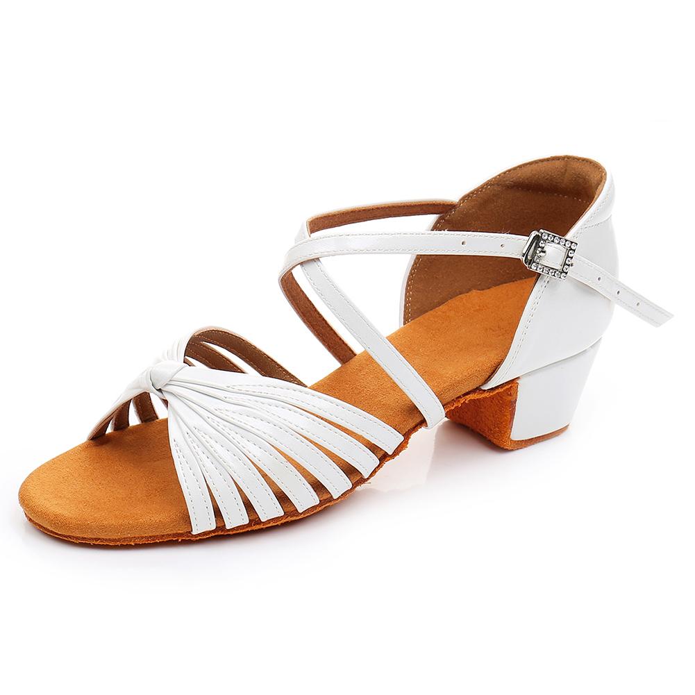 Women Girls Child Leather Latin Dance Shoes Low-heeled Salsa Ballroom Tango Shoes Soft Sole 3.5CM Heel