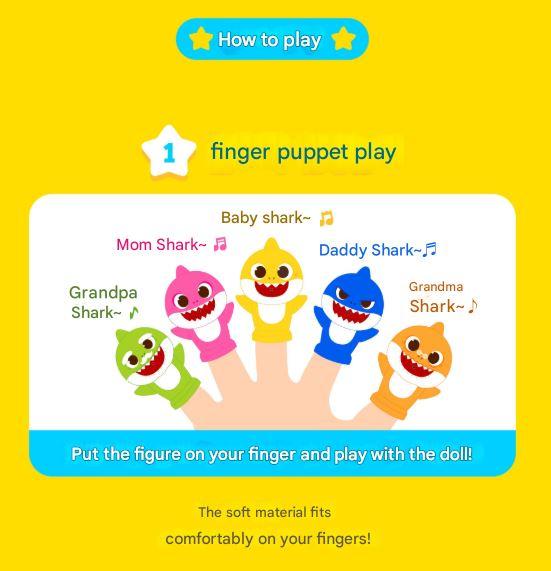 PINKFONG Игра с пальчиковыми куклами Baby Shark, популярные корейские игрушки