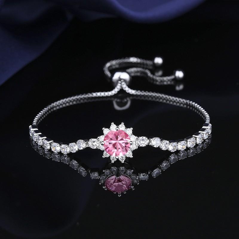 Adjustable Sunflower Bracelet Women With Cubic Zirconia 2ct Simulated Floral Design Copper Plated Jewelry