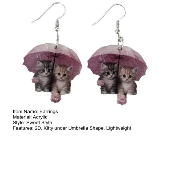1 пара женских сережек в форме 2D кошки под зонтиком, акриловые милые стильные висячие серьги, подарок для любителей животных, для свиданий, повседневных вечеринок, серьги-крючки