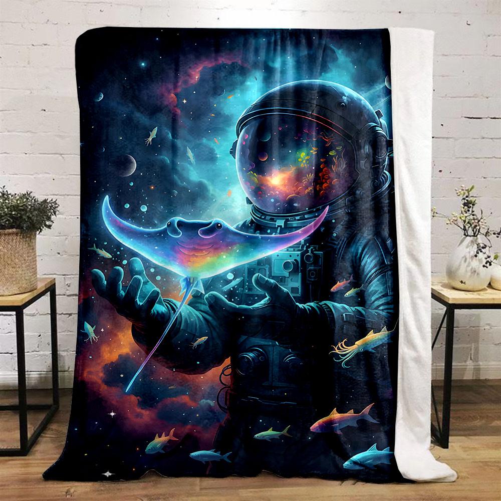 Multiple sizes Astronaut with space ray Print Blanket Warm Soft Suitable for All Seasons for Home Sofa Travel Camping Picnics RV