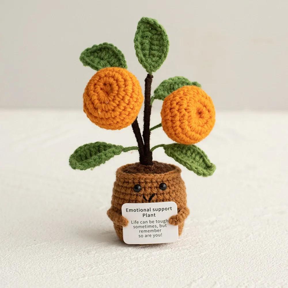 Handmade Crochet Potted Tabletop Decor Words of Encouragement Forget-me-not Crochet Orange Convolia Heart-warming Ornament