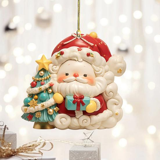 Рождественский автомобильный брелок 2D акриловый брелок Санта Олень Автомобильное зеркало Подвесное украшение Праздничный декор