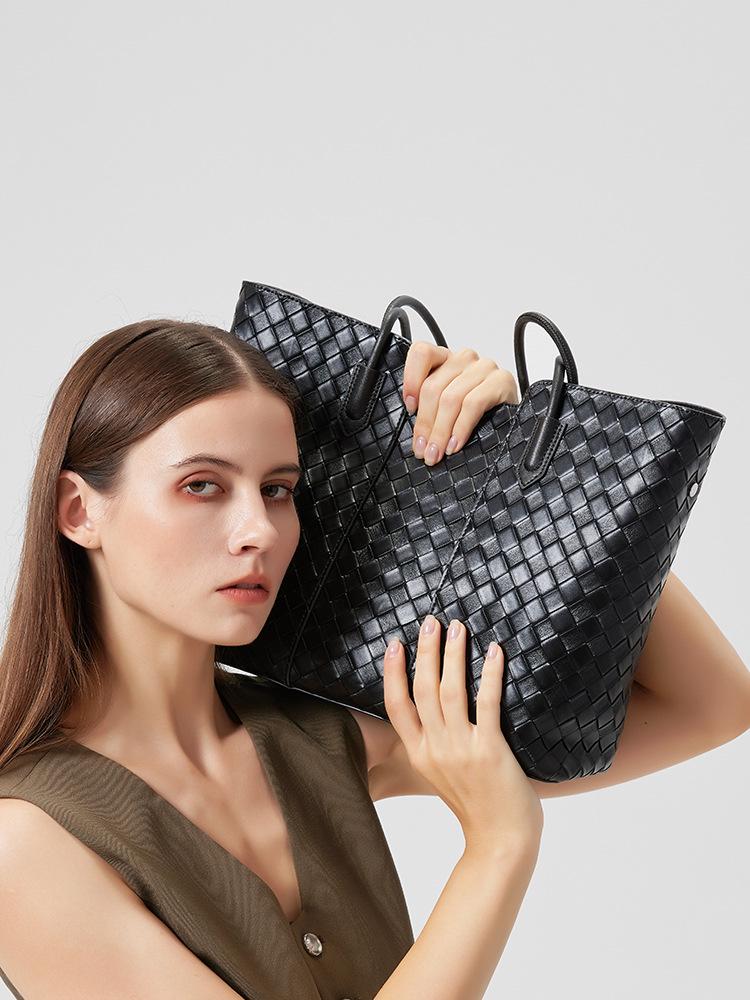 Женская плетеная сумка-тоут из натуральной кожи высокого класса - Большая вместимость, Универсальная сумка из коровьей кожи