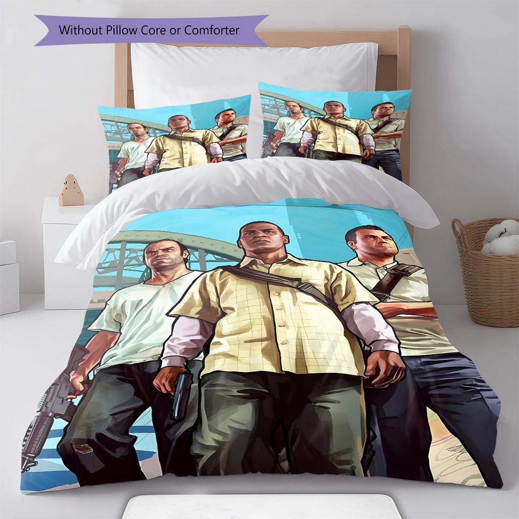 Постельное белье с узором Grand Theft Auto, Комплект с одеялом, Пододеяльник, Наволочка, Домашний подарок на день рождения (1 пододеяльник + 2 наволочки, без наполнителя)