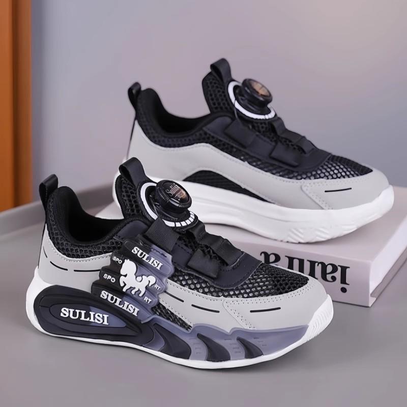 Rotating Button Boys Shoes Summer 2025 New Breathable Single Mesh Shoes Children's Sports Shoes Mesh Running Shoes