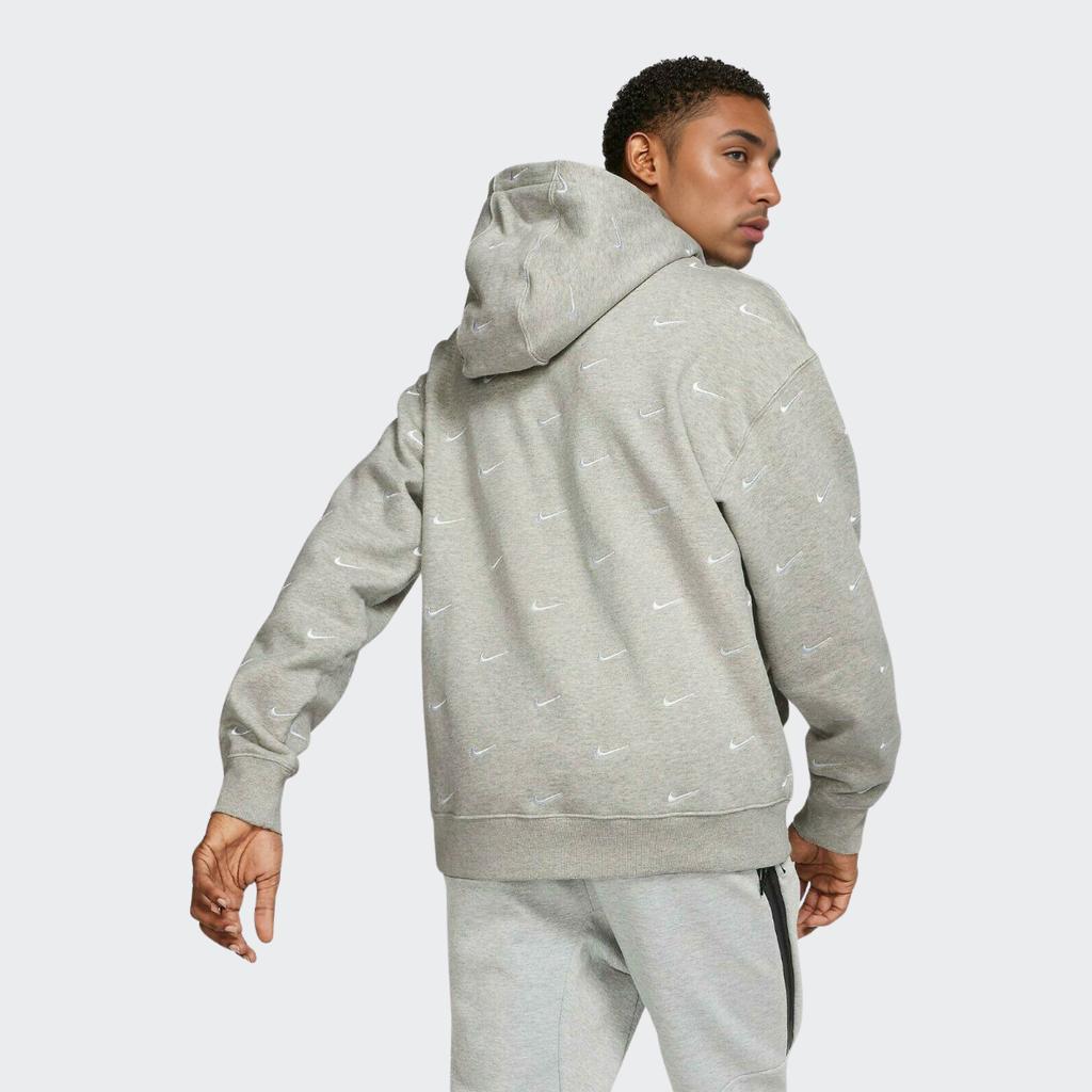 Nike NRG All Over Swoosh Logo Hoodie Grey Heather/White Men Streetwear CJ8907-050