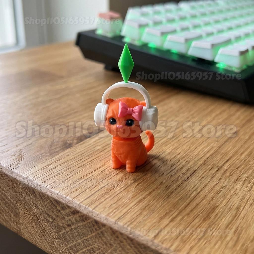 Милый танцующий кот в наушниках 3D-печатная фигурка кота Современное украшение для дома для гостиной, офисного стола, подарок