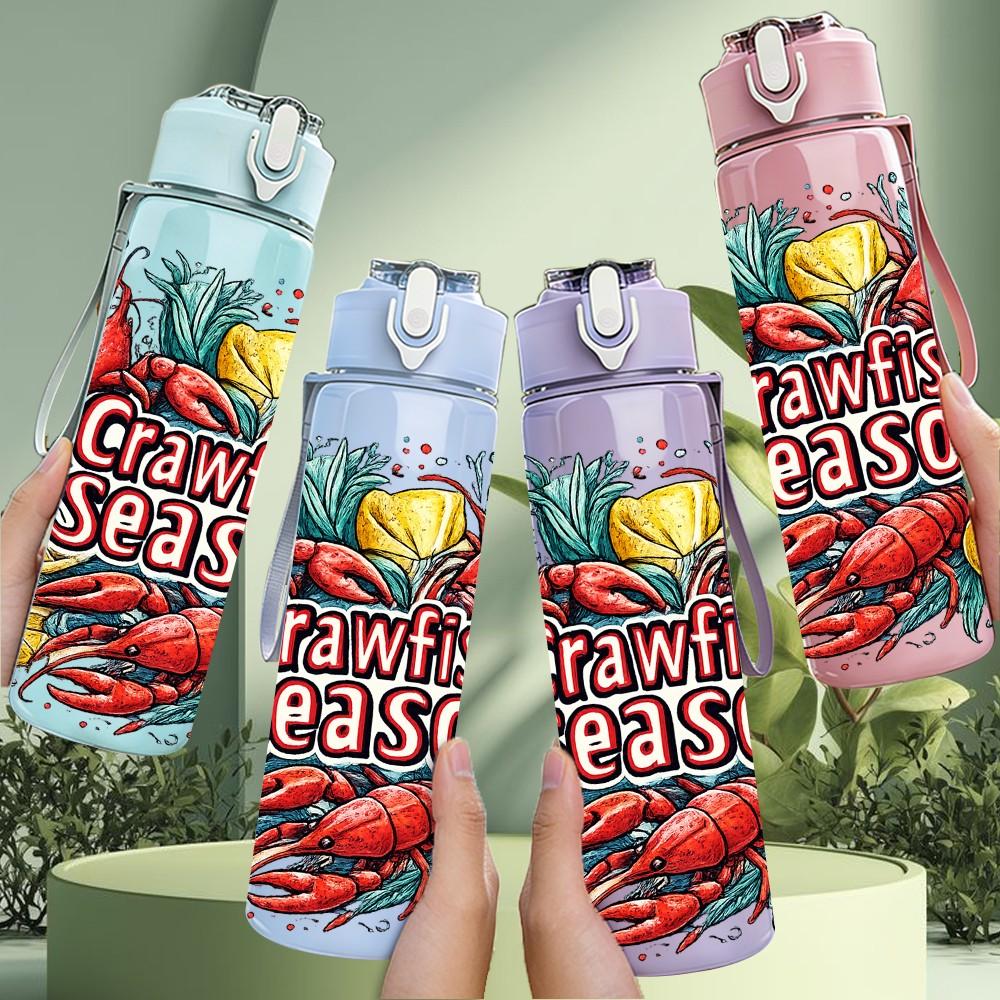 1PC Crawfish Season Slogan Art Print 750ml Color Plastic Sports Water Bottle Leakproof Flip Straw Lid Suitable for Sports Office Home Use
