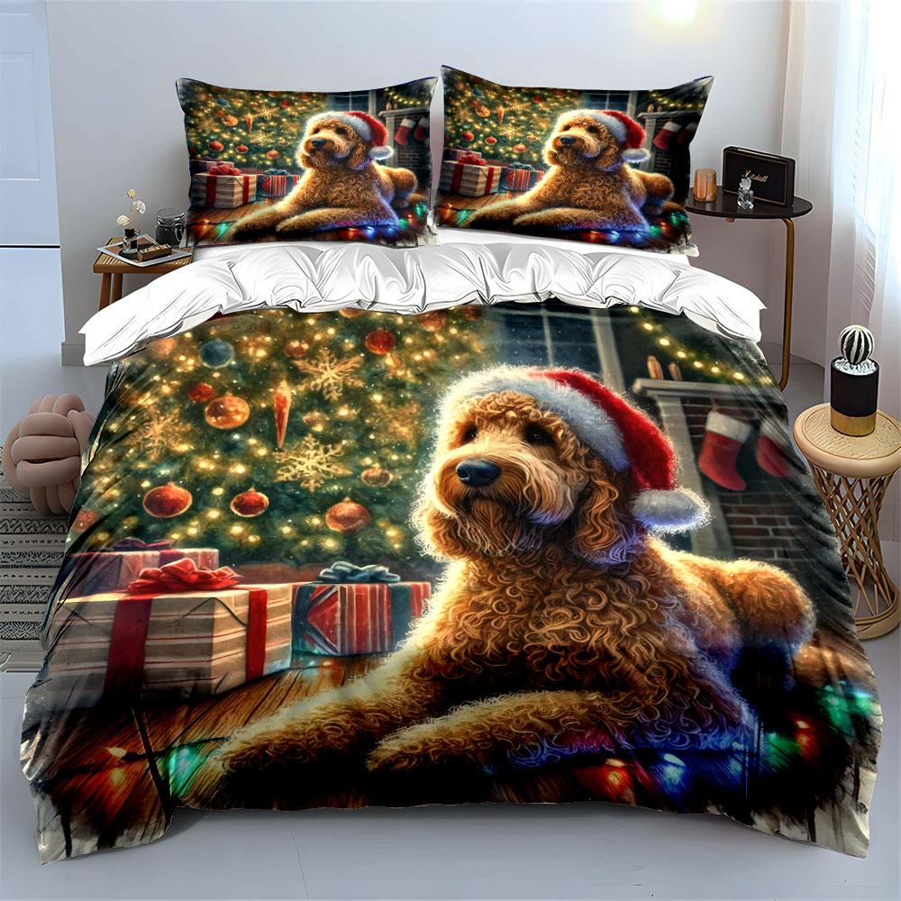 Golden Doodle Christmas Decor Bedding Duvet Cover Set (1*Duvet Cover 2*Pillowcases, without duvet insert)