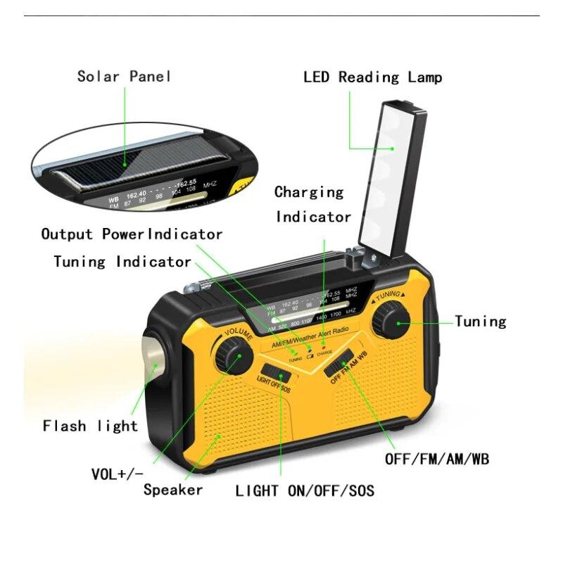 Multifunction Radio Hand Crank Solar USB FM/ AM Weather Radios Emergency Flashlight Power Bank Very Quality High Volume Radio