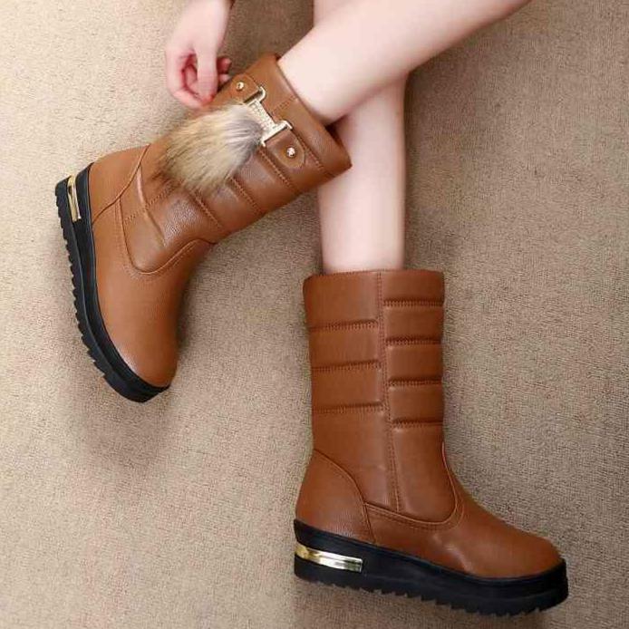 Женские зимние ботинки, новые замшевые кожаные водонепроницаемые женские зимние ботинки с толстой подошвой, теплые ботинки средней длины