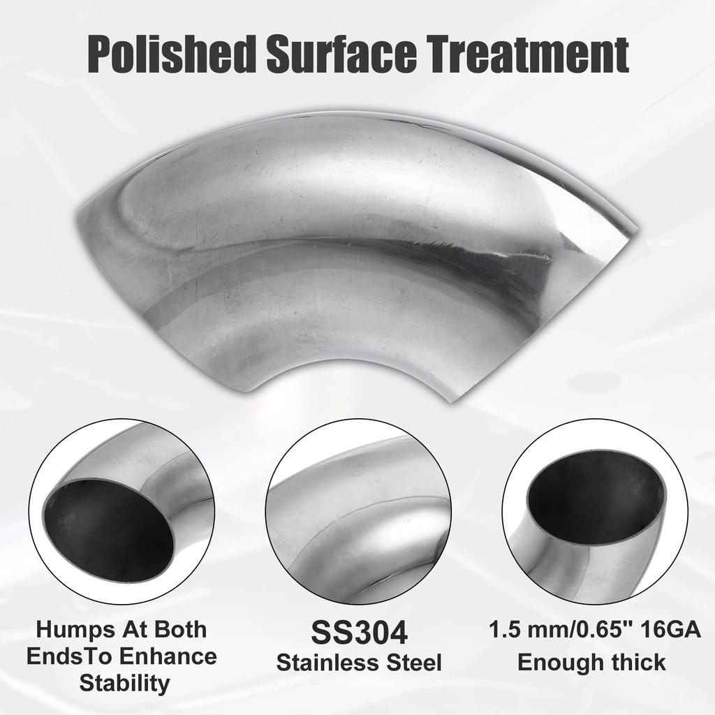 uxcell Отвод из нержавеющей стали SS304 90 градусов, изготовленный методом дорновой гибки, выпускной патрубок для автомобиля