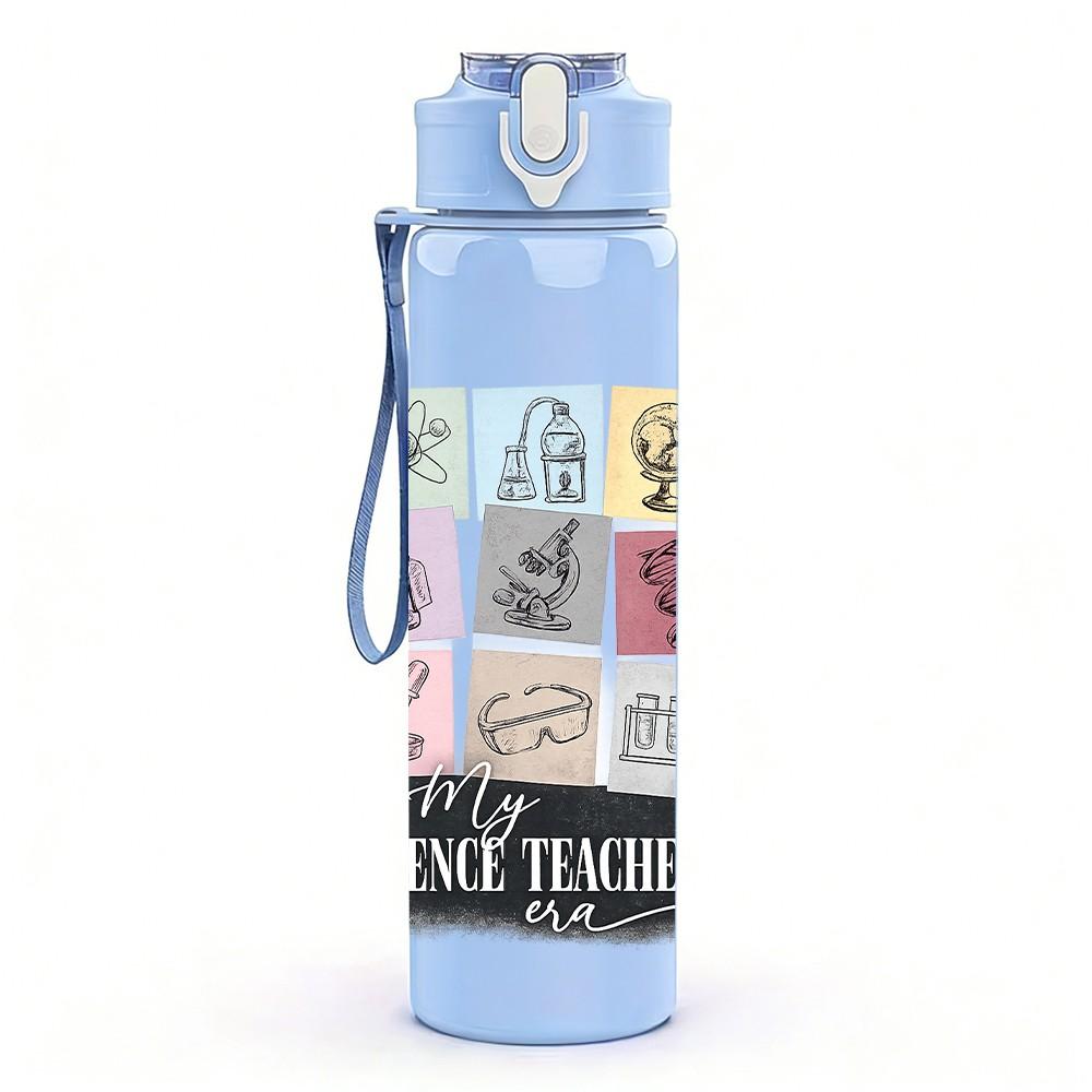 1PC Sewing Quilt Patchwork Fabric Print 750ml Color Plastic Sports Water Bottle Leakproof Flip Straw Lid Suitable for Sports Office Home Use