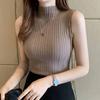 Elegant Sleeveless Knit Sweater for Women Half High Neck Shirt Casual 2024 Autumn Winter Tops Solid Slim Thin Blouse 15662