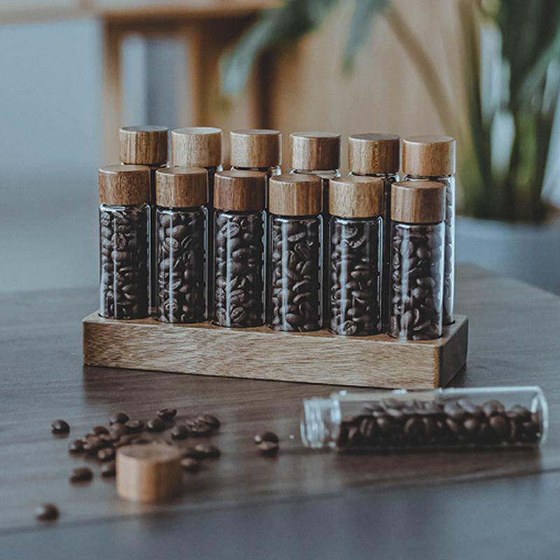 Стеклянная трубка для кофейных зерен с деревянным инструментом, герметичные деревянные канистры для хранения зерна