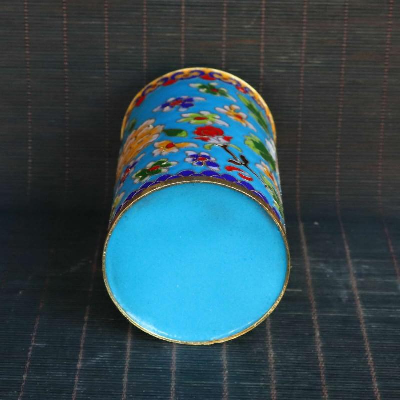 5" Old Chinese Copper Enamel Handmade Flower Exquisite Brush Pots Collect Gift