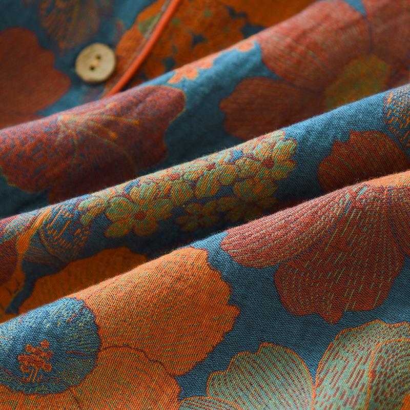 Женский жаккардовый пижамный комплект из пряжи двойного крашения: Кардиган с длинным рукавом из чистой хлопковой марли для весны, лета, осени.