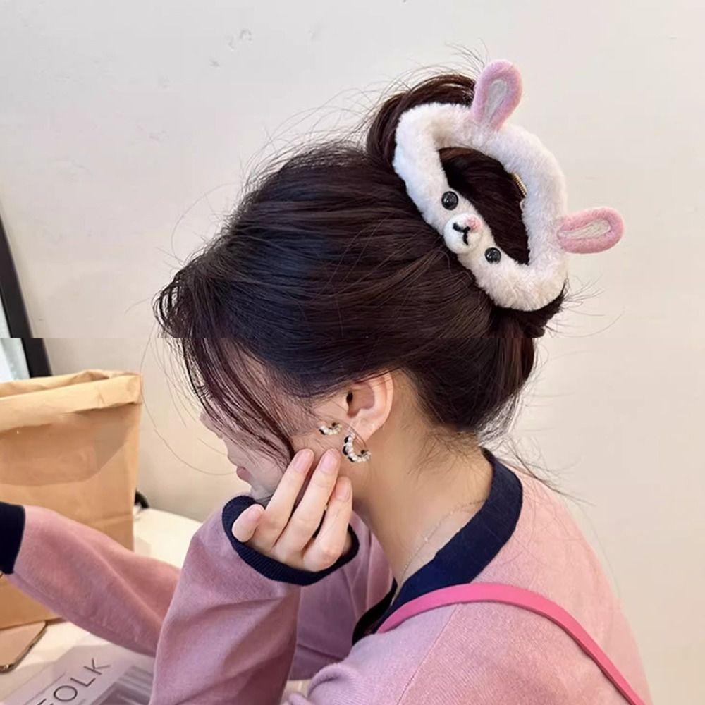 Acrylic Rabbit Ear Shark Clip Double Side Plush Bear Hair Clip Sweet Plush Cloud Hair Claw Party