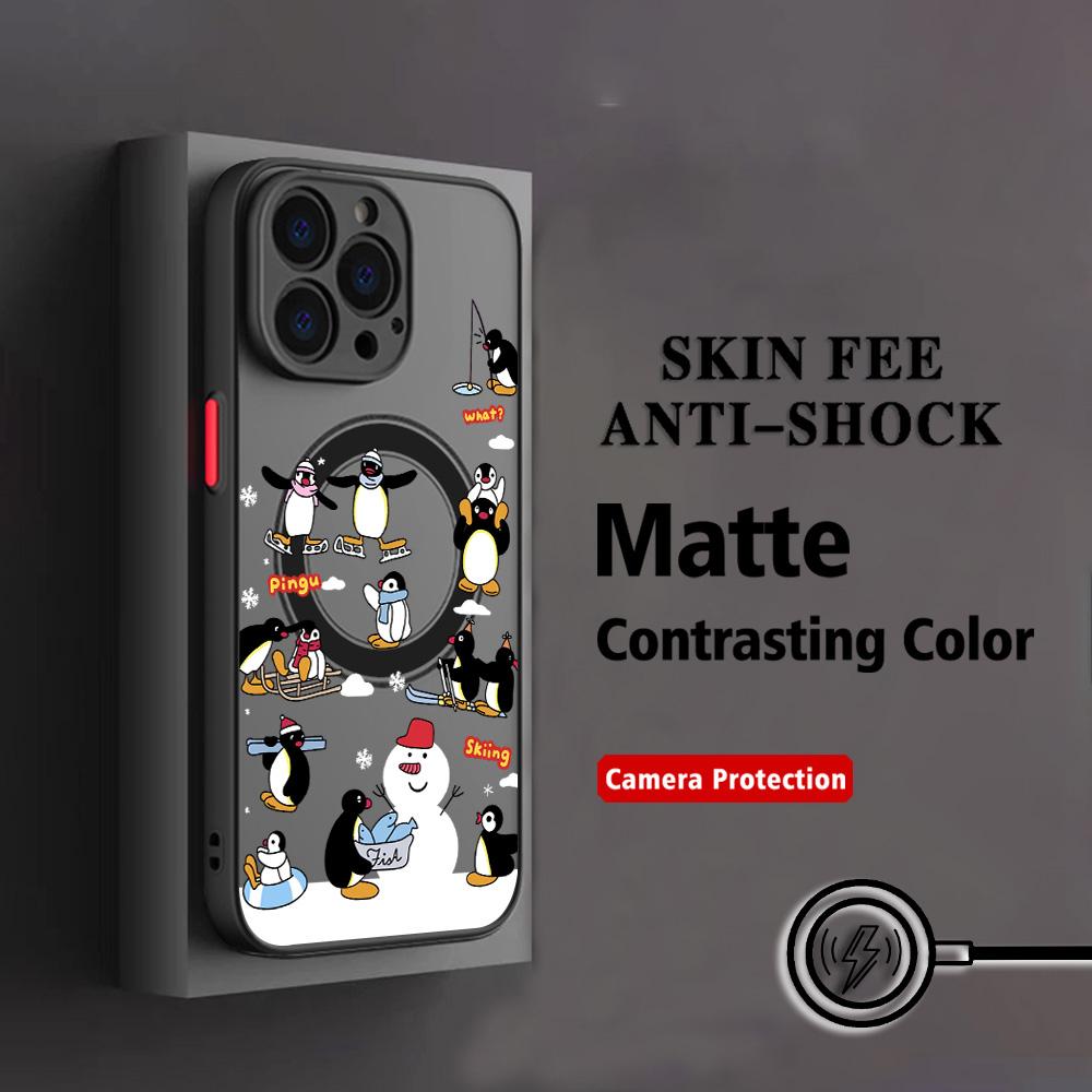 Милый Мультяшный Чехол Pingus для iPhone 17 16 15 14 13 12 11 Air Pro Max Mini XR XS X 7 8 6 6s Plus Матовый Магнитный Задний Чехол