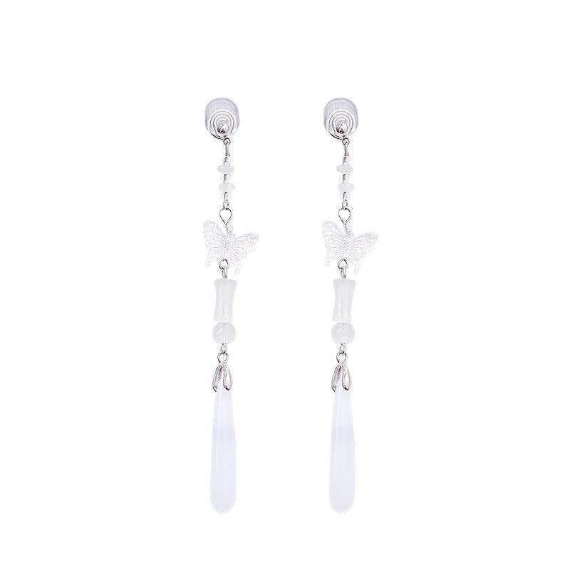 Новые серьги-клипсы с кисточками в средневековом стиле из халцедона для непроколотых ушей