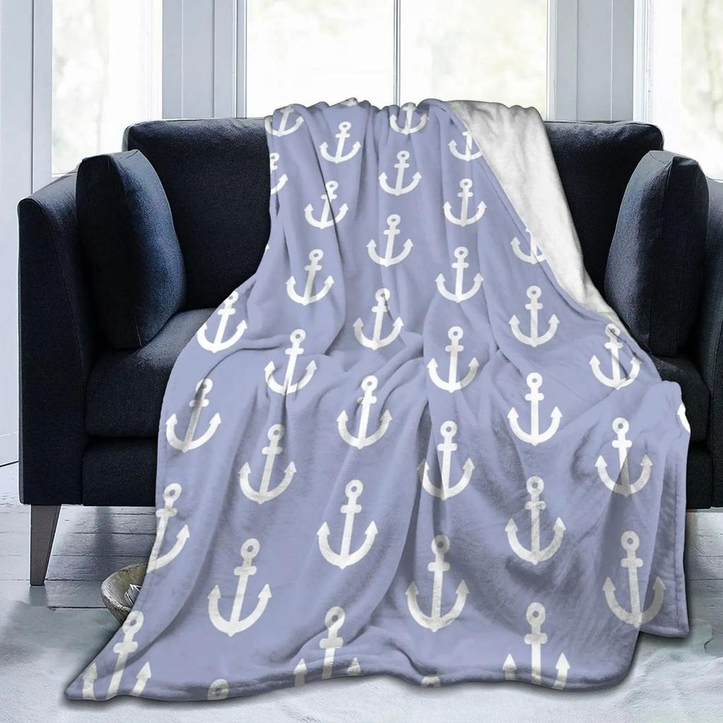 Nautical Navy Anchor Theme Blanket Living Room Bedroom Decorative Blanket Lunch Break Thermal Blanket Blanket