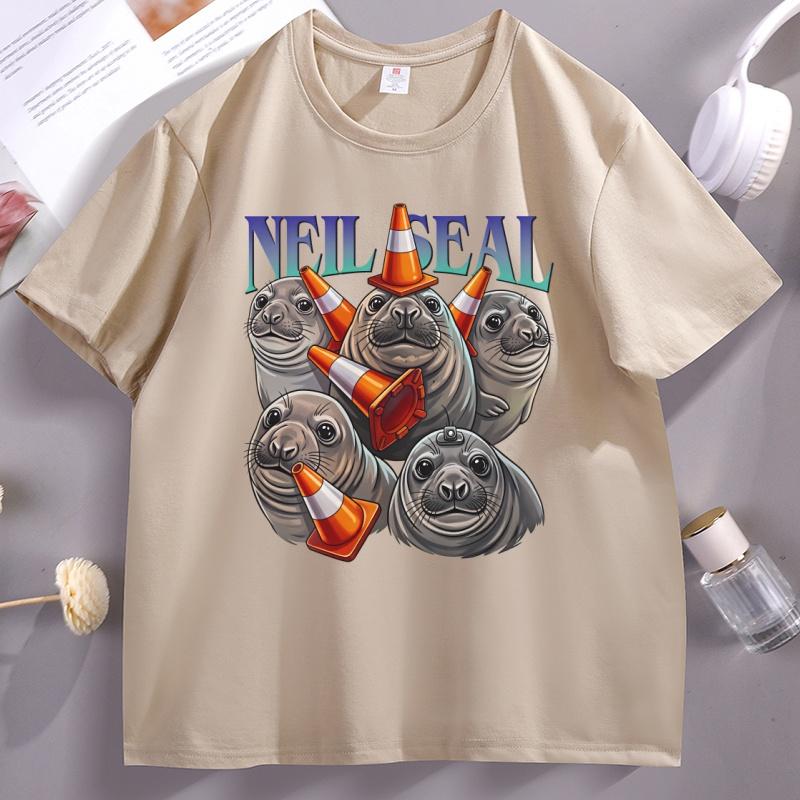 Neil The Seal Printed Short Sleeve Tshirts Unisex Unisex Casual Cotton Loose Pullover T Shirts Crewneck Comfortbale Unisex Clothing