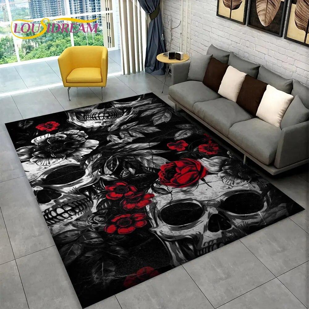 3D Creative Gothic Horror Skull Modern Area Rug,Carpet Rug for Living Room Bedroom Sofa Doormat Decor,Kitchen Non-slip Floor Mat