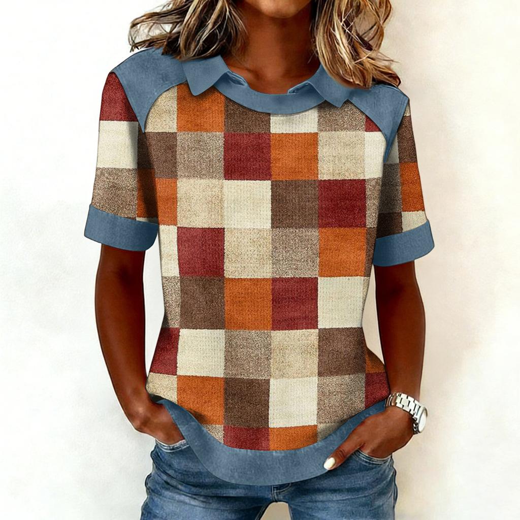 Женская модная ковбойская толстовка с воротником и вставками, повседневная толстовка с принтом, рубашка с коротким рукавом, топ