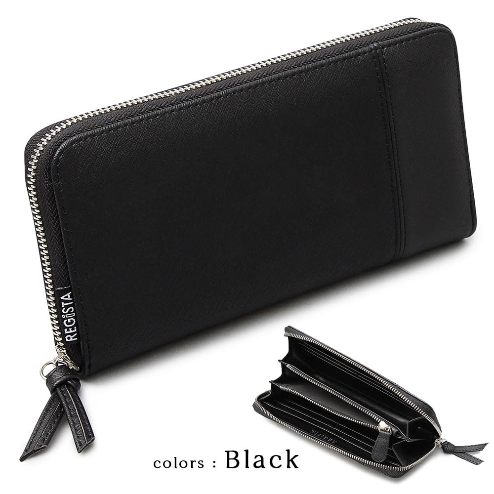 [Register] Men's Long Wallet, PU Leather, Round Zipper, Black, Red, Blue, Yellow, Saffiano Black