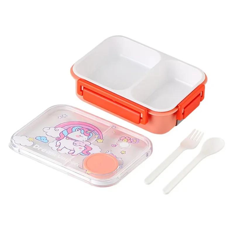 Милый ланч-бокс для детей с рисунком мультяшного динозавра, коробка для бенто с вилкой-ложкой, фруктовая коробка для пикника на открытом воздухе, контейнеры для хранения продуктов
