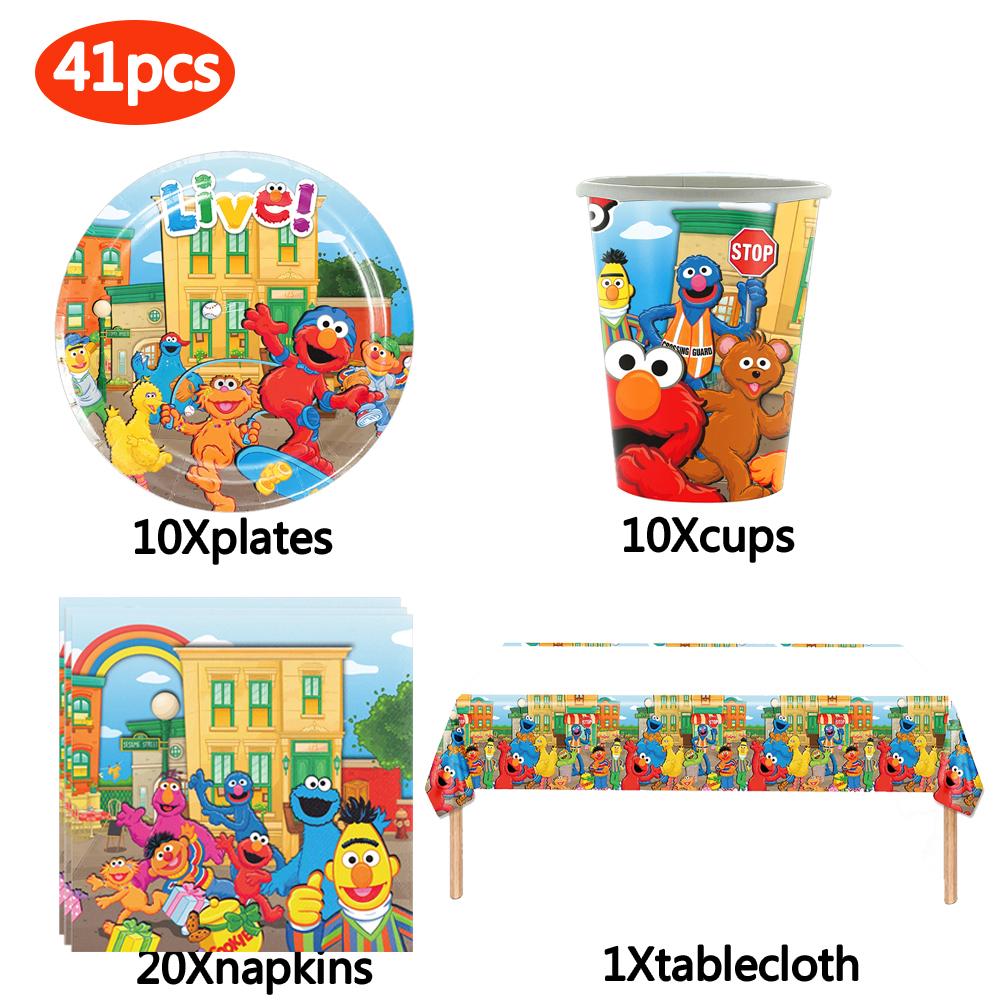 New Sesame Birthday Party Decorations Cartoon Street Balloons Plates Tablecloth Cups Tableware Set for Baby Shower Party Favors 5
