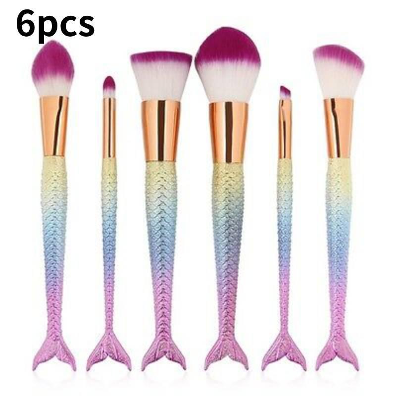 Красивый набор кистей для макияжа «Русалка» с нейлоновым ворсом для безупречного нанесения и стильного дизайна