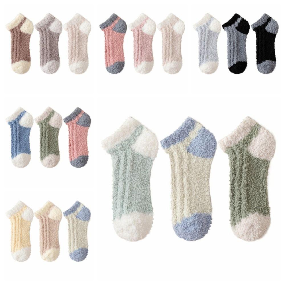 3Pairs Thickened Coral Fleece Socks Winter Warm Boat Socks Women Floor Plush Socks Winter